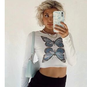 Princess Polly Butterfly Long Sleeve Top White